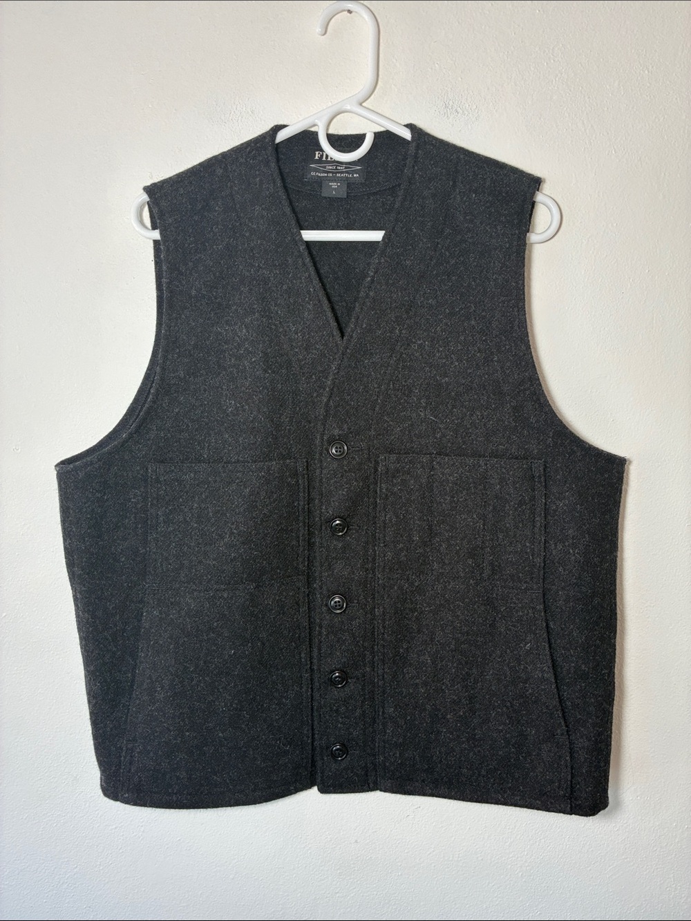 FILSON Mackinaw Wool Vest Charcoal - USA Made